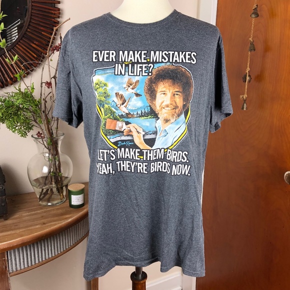 BOB ROSS Funny Graphic Tee Gray Size Large - Picture 2 of 7